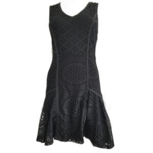 DESIGUAL BY LACROIX BLACK CROCHET SHEATH FLARE DRESS SIZE MEDIUM